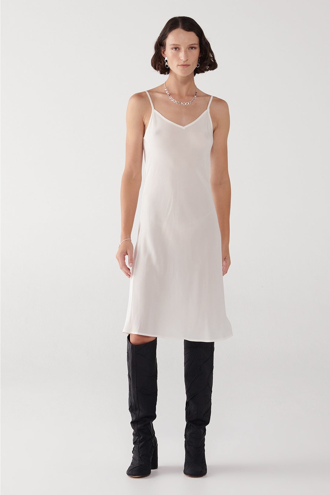 Tailored Ivory Slitted Slip Dress – Plan de Ville