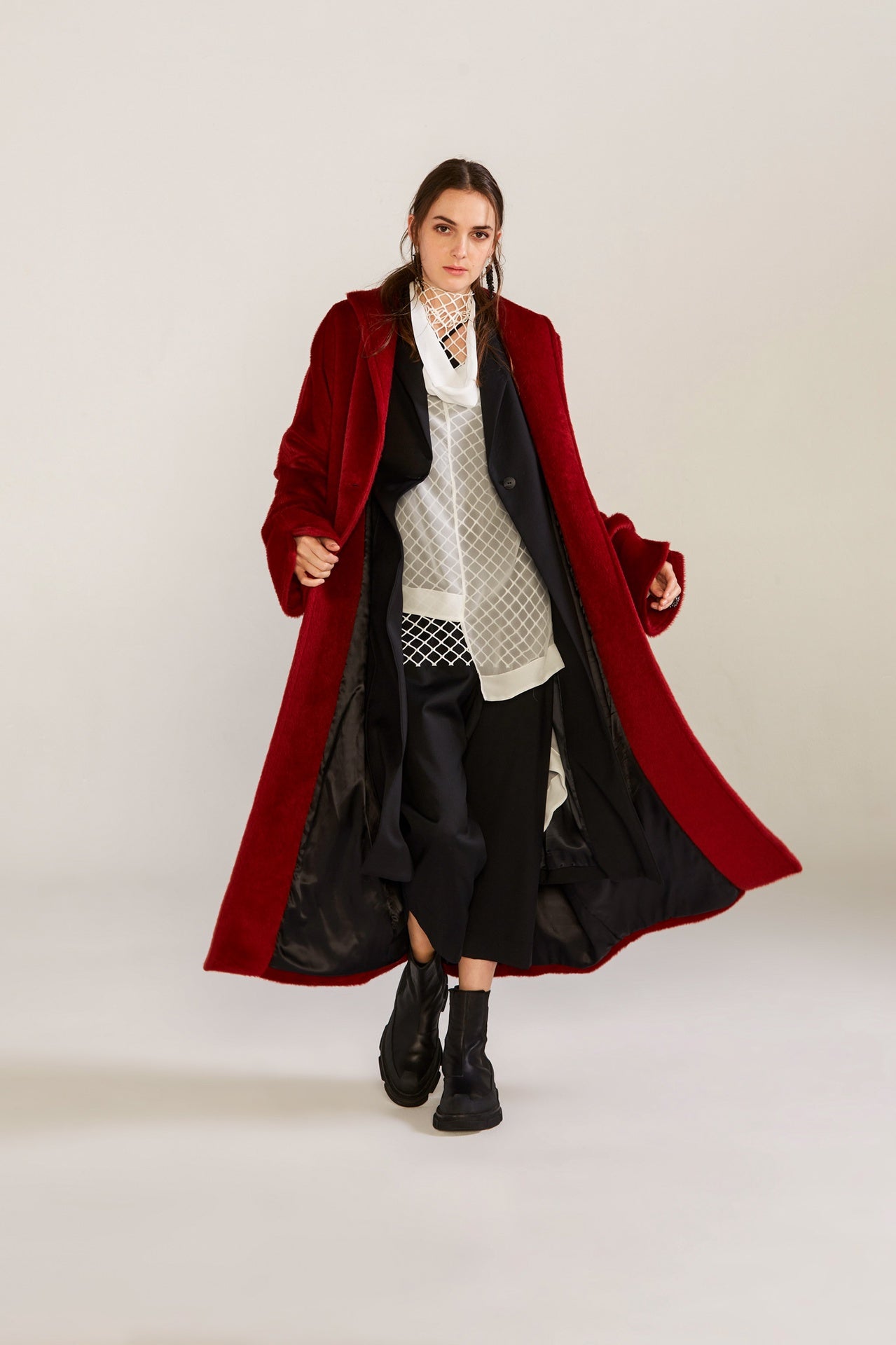 Red mesh sale trench coat