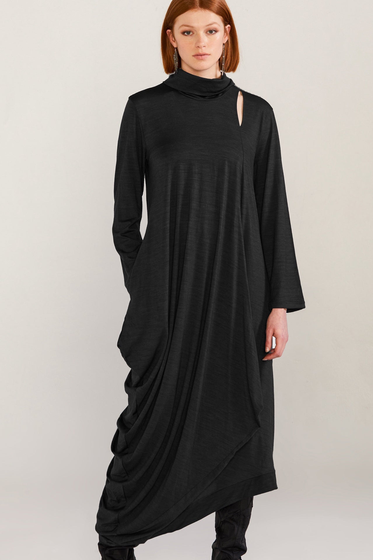 Merino Sleeved Conceal Dress - Black in Black - Taylor