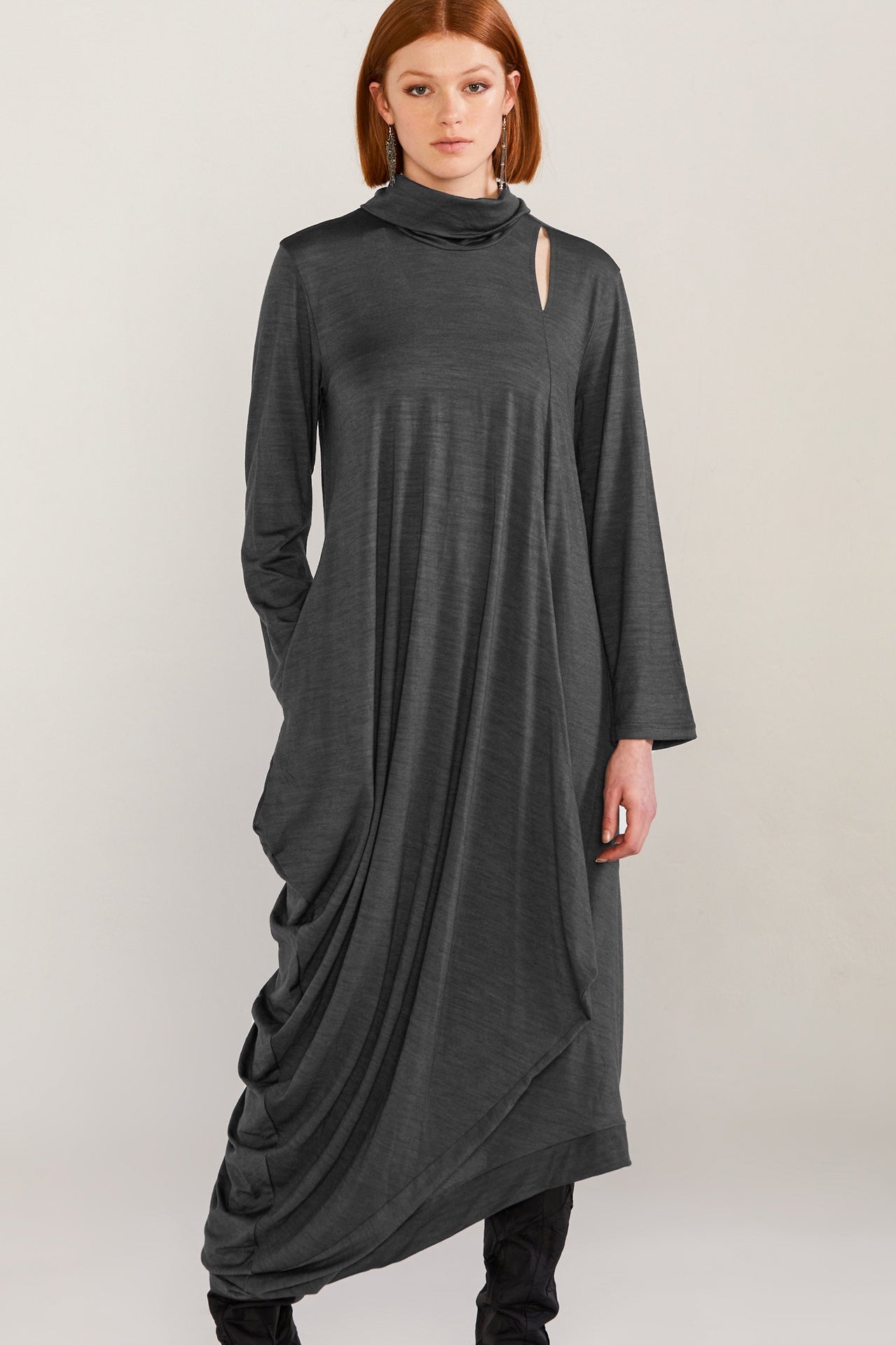 Merino Sleeved Conceal Dress - Iron in Grey - Taylor